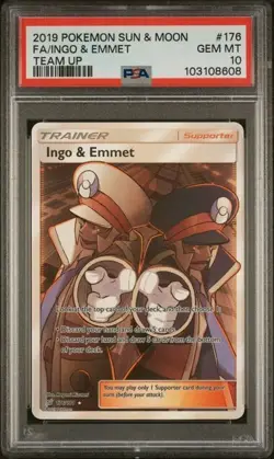 PSA 10 INGO & EMMET 176 SUN & MOON TEAM UP FULL ART 2019 POKEMON - Image 1