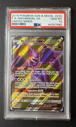 PSA 10 NAGANADEL GX 230 UNIFIED MINDS FULL ART SUN MOON 2019 POKEMON - Image 1