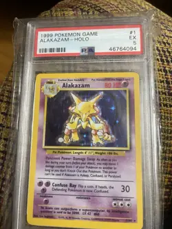 Pokemon TCG Alakazam Base Set Holo Rare PSA 5 EX 1/102 1999 English - Image 1