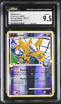 CGC 9.5 MINT+ Alakazam 4 2009 Rising Rivals 38/111 Reverse Holo Pokemon Card - Image 1