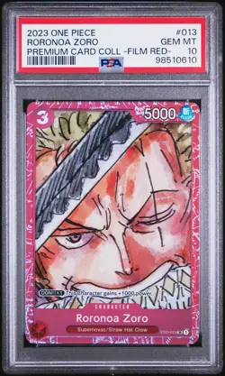 2023 One Piece Premium Card Collection Roronoa Zoro #013 Film Red PSA 10 - Image 1