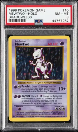 1999 POKEMON BASE SET SHADOWLESS #10 MEWTWO-HOLO PSA 8 - Image 1