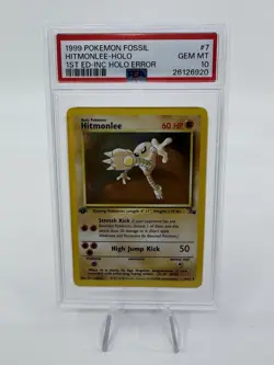 PSA 10 GEM MINT Hitmonlee 7/62 HOLO RARE 1st Edition FOSSIL INCOMPLETE HOLO EROR - Image 3