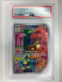 2024 POKEMON TEF EN-TEMPORAL FORCES ILLUSTRATION RARE #166 SAWSBUCK PSA 9 - Image 1