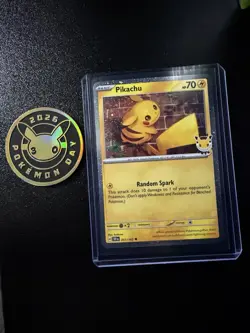 Pikachu 051/162 Pokemon Day 30th Anniversary Stamped Promo With Coin NM - Image 1