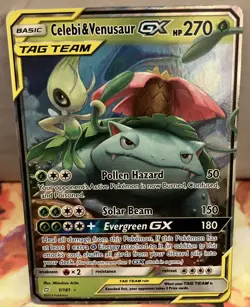 Pokemon TCG Celebi & Venusaur GX Holo Ultra Rare Card Team Up 1/181 NM Condition - Image 1