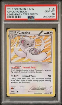 Pokemon Cinccino Legendary Treasures Holo Rare #105 PSA 10 Gem Mint Pop 5 - Image 1