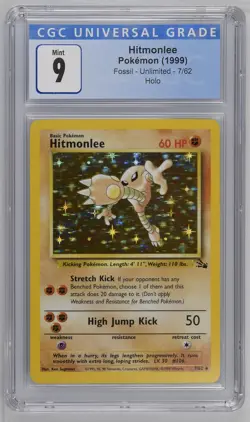 1999 POKEMON FOSSIL UNLIMITED HITMONLEE 7/62 HOLO CGC 9 PSA - Image 1