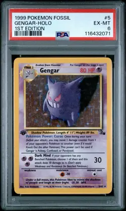 Pokemon 1999 Gengar Fossil #5 Holo 1st Edition PSA 6 - Image 1