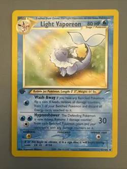 Pokemon TCG Light Vaporeon 1st Edition Uncommon Card Neo Destiny 52/105 - NM - Image 1