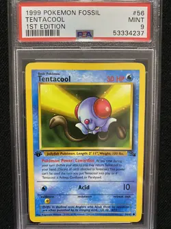 1999 Pokemon Fossil 1st Edition Tentacool 56/62 PSA 9 Mint - Image 1