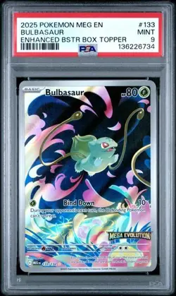 2025 POKEMON MEG EN-MEGA EVOLUTION #133 BULBASAUR ENHANCED BSTR BOX TOPPER PSA 9 - Image 1