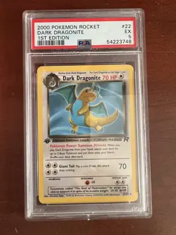 2000 Pokemon, Team Rocket, #22/82 Dragonite, 1st Edition, Rare, PSA 5 - Image 1