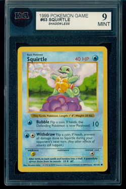1999 Pokemon Shadowless #63 Squirtle KSA 9 Mint - Image 1