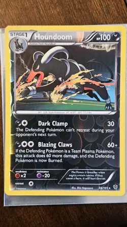 Pokemon TCG Houndoom 56/101 Plasma Blast Reverse Holo Rare 2013 Card - Image 1