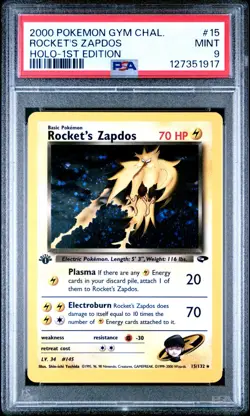 ROCKET'S ZAPDOS 2000 Pokemon Gym Challenge 1st Edition Holo #15 - PSA 9 - Image 1