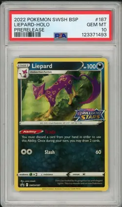 2022 Pokemon SWSH Black Star Promo Liepard Holo Prerelease #187 PSA 10 - Image 1