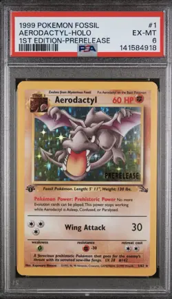 1999 POKEMON FOSSIL 1ST ED-PRERELEASE #1 AERODACTYL-HOLO PSA 6 - Image 1