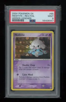 POKEMON EX Hidden Legends MEDITITE 65/101 Common REVERSE HOLO FOIL PSA 9 MINT - Image 1