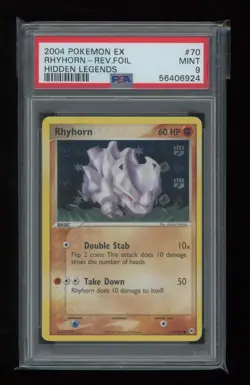 POKEMON EX Hidden Legends RHYHORN 70/101 Common REVERSE HOLO FOIL PSA 9 MINT - Image 1