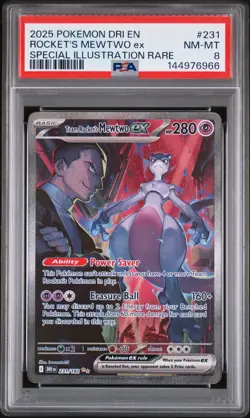 2025 POKEMON DRI EN-DESTINED RIVALS #231 TEAM ROCKET'S MEWTWO EX PSA 8 - Image 1