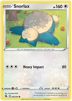x4 Snorlax - 206/264 - Common Pokemon SS08 Fusion Strike M/NM - Image 1