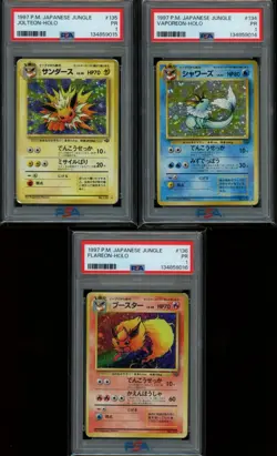 PSA 1 Sequential Vaporeon, Jolteon, Flareon Holo Japanese Jungle Pokemon 1997 PR - Image 1