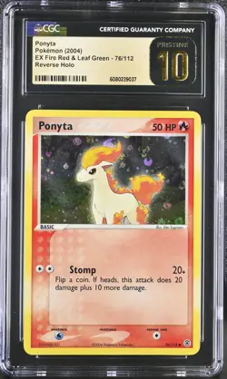 CGC 10 PRISTINE Ponyta EX Fire Red & Leaf Green 76/112 Reverse Holo Pokemon Card - Image 1