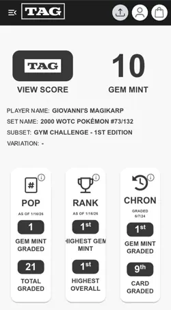 Giovanni's Magikarp 1st Edition 73/132 Gym Challenge Tag 10 🌟 Pop1 Pokemon - Image 3