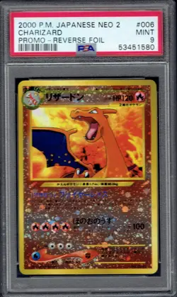 2000 Pokemon Japanese Charizard Reverse Foil Promo #006 PSA 9 (Neo 2 Discovery) - Image 1