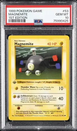 1999 POKEMON BASE SET 1ST EDITION #53 MAGNEMITE PSA 10 - Image 1
