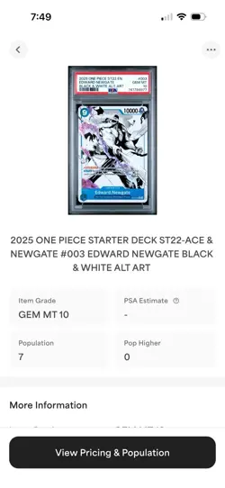 2025 ONE PIECE ST22-003 STARTER DECK EDWARD NEWGATE BLACK & WHITE ALT ART PSA 10 - Image 3