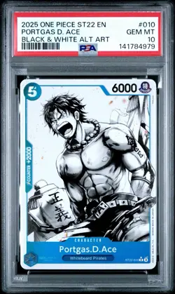 2025 ONE PIECE ST22-010 STARTER DECK PORTGAS D ACE BLACK & WHITE ALT ART PSA 10 - Image 1