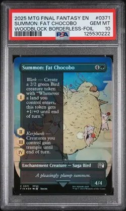 2025 MTG FINAL FANTASY WOODBLOCK BORDERLESS-FOIL SUMMON: FAT CHOCOBO PSA 10 - Image 1