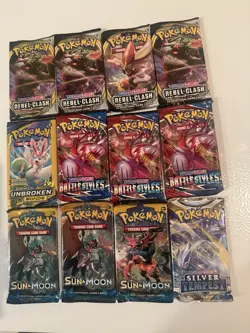 Pokemon Sun & Moon Booster Pack Lot Of 12 Packs Sword & Shield - Image 1