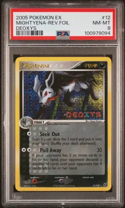 2005 POKEMON EX DEOXYS #12 MIGHTYENA-REVERSE FOIL PSA 8 - Image 1
