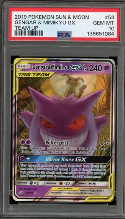 Pokemon Gengar & Mimikyu GX Team Up Holo Ultra Rare #53 PSA 10 Gem Mint - Image 1