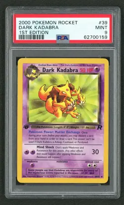 2000 POKEMON ROCKET 39 DARK KADABRA 1ST EDITION PSA MINT 9 - Image 1