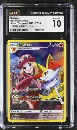 Pokemon CGC 10 Braixen TG01/TG30 Silver Tempest Trainer Gallery Gem Mint - Image 1