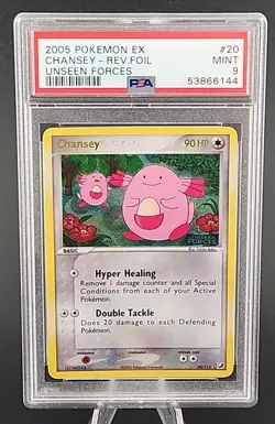 PSA 9 Mint 2005 POKEMON EX UNSEEN FORCES #20 Chansey REVERSE HOLO FOIL RARE - Image 1