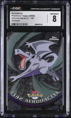 CGC 8 Aerodactyl Topps 2000 Chrome Series 2 142 Chrome Pokemon Card - Image 1