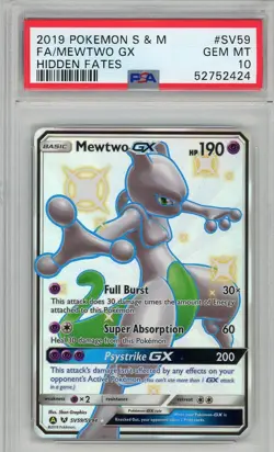 Pokemon Mewtwo GX SV59 Sun & Moon Hidden Fates Shiny Vault Gem Mint PSA 10 - Image 1