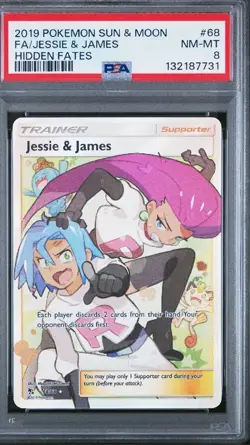 2019 Pokemon Sun & Moon Hidden Fates #68 Fa/Jessie & James Hidden Fates PSA 8 - Image 1