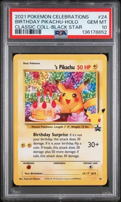 Pokemon Birthday Pikachu Holo Promo 24/53 PSA 10 Celebrations Classic Collection - Image 1