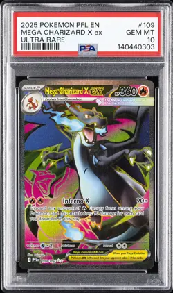 2025 POKEMON PFL EN-PHANTASMAL FLAMES ULTRA RARE #109 MEGA CHARIZARD X EX PSA 10 - Image 1