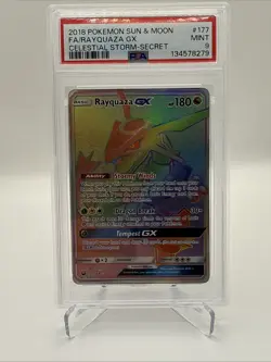 2018 POKEMON SUN & MOON CELESTIAL STORM SECRET #177 FULL ART/RAYQUAZA GX PSA 9 - Image 1