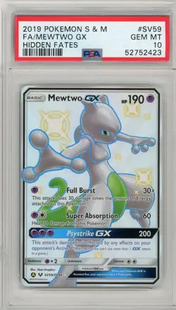 Pokemon Mewtwo GX SV59 Sun & Moon Hidden Fates Shiny Vault Gem Mint PSA 10 - Image 1