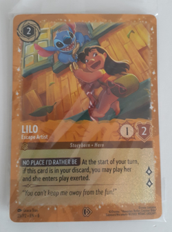 Lorcana Card LILO Escape Artist 25/P2 Azurite Sea Glitter Gold Foil Sealed Promo - Image 2