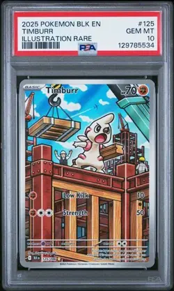2025 Pokemon Black Bolt Timburr Illustration Rare Card #125/086 Graded PSA 10 - Image 1