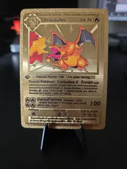 Pokemon Base Set 1st Edition Charizard/ Dracaufeu Gold Foil Fan Art Card - Image 1